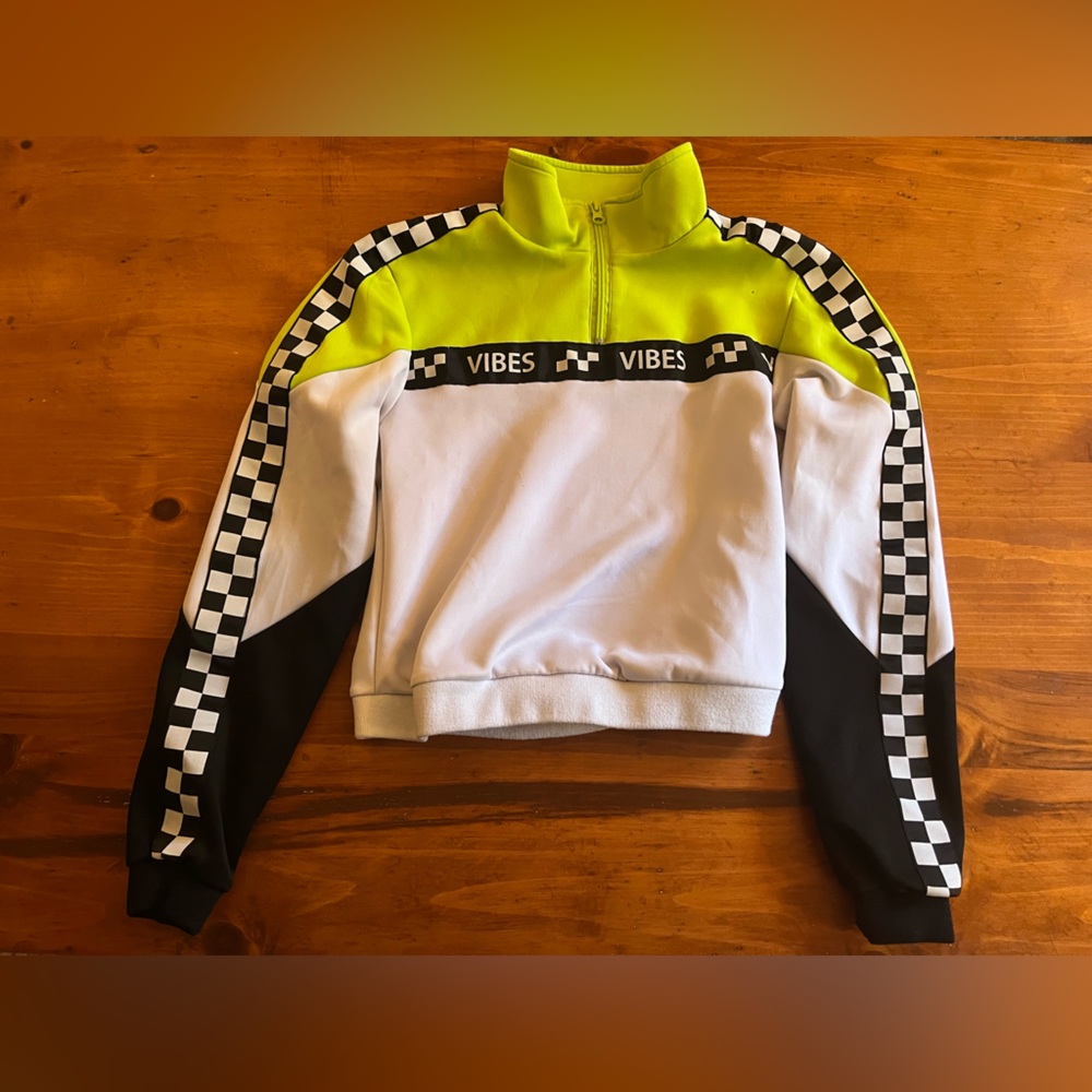 Lime and Black Checkered Vibes Scuba  Sweatshirt